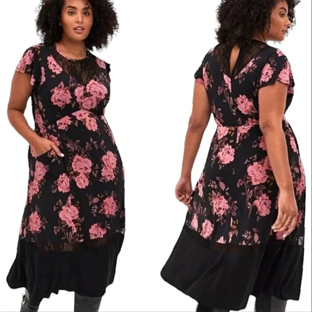 Torrid pink rose lace accent dress 1x